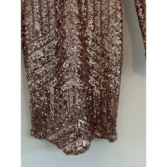 Gianni Bini Pink Gold Sequin Long Sleeve Bodycon Mini Dress Small Cocktail - Picture 8 of 15
